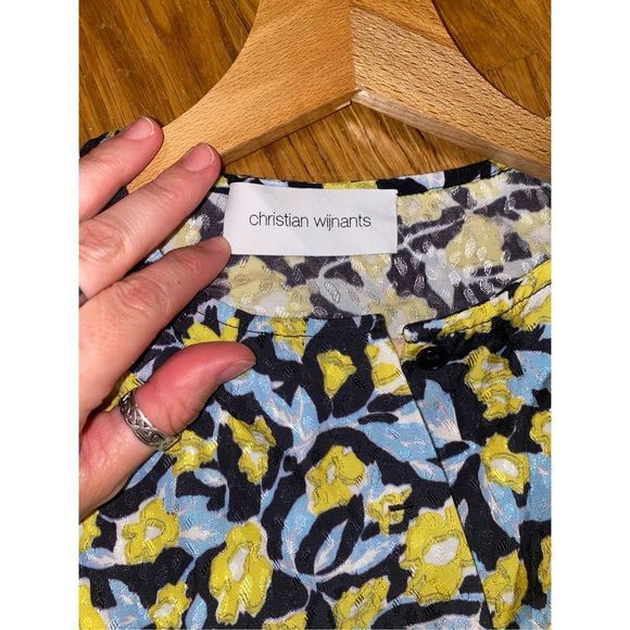 Christian Wijnants Blue and Yellow Floral Belted Dress Size Small, MSRP $725 - Picture 7 of 16